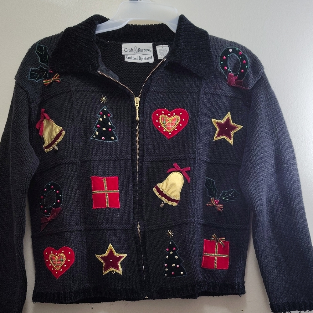 Croft & Barrow Black and Red Holiday Jacket with Festive Accents